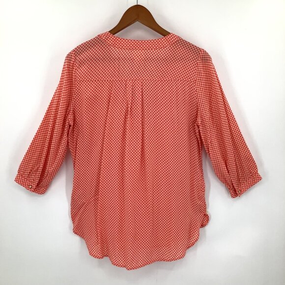 STYLUS Women's Coral Cream M Rayon 3/4 Sleeve Henley Geometric Blouse Top - Picture 5 of 6